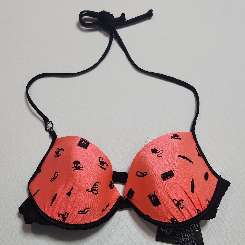 Fox Racing Dangerous Push Up Bikini Top Atomic Pink Skull Print Women’s M NWT